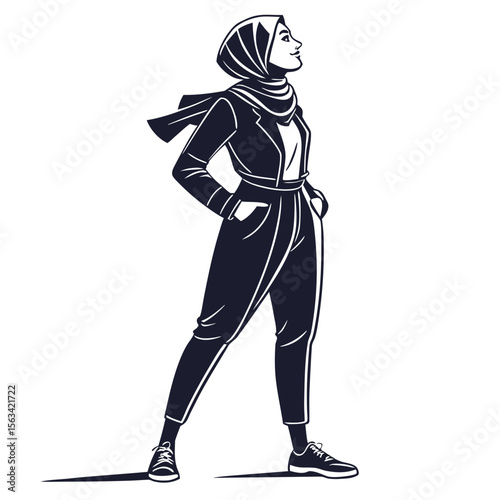 black silhouette modern woman wearing turban hijab