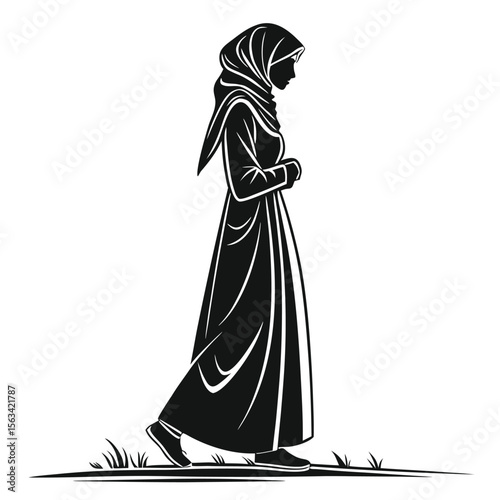 black silhouette muslim woman standing in hijab