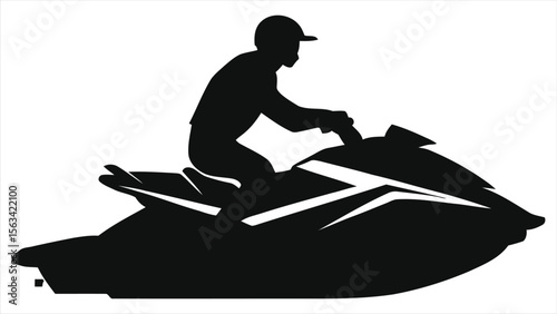 A silhouette of a person riding a jet ski on the water, showcasing a recreational water sport