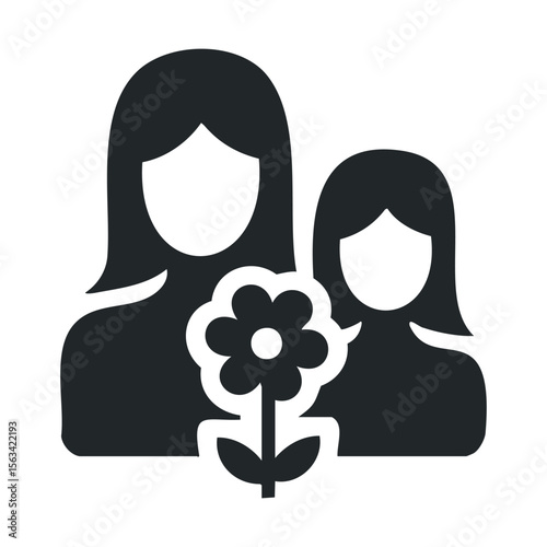Silhouette of couple with child holding flowers - family, parenthood, love