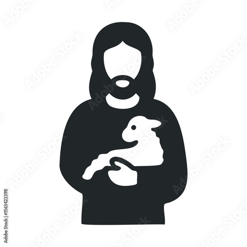 Silhouette of bearded man holding lamb in symbolic religious icon