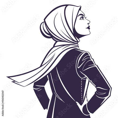 standing turban hijabi woman black silhouette