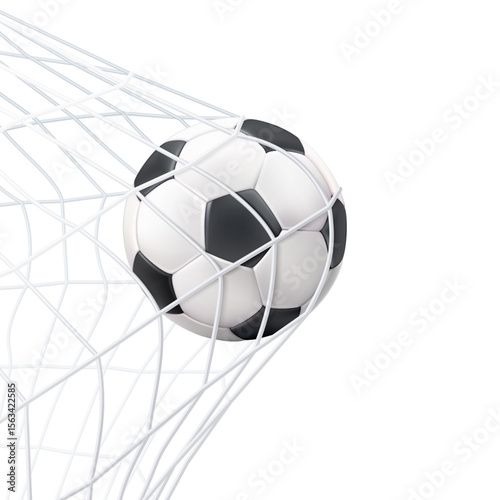 Soccer Ball in Net: A classic black and white soccer ball finds its mark, nestled in the back of the net, symbolizing victory and the thrill of the game.