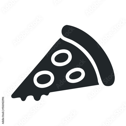 Black and white pizza slice icon with cheese and pepperoni toppings