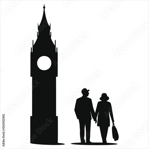 A couple holds hands in silhouette against the backdrop of the iconic big ben clock tower 