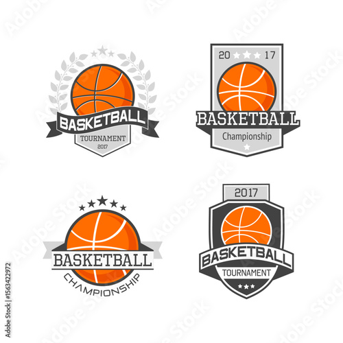 Basketball Tournament Badges: A collection of dynamic illustrations showcases vintage-style basketball tournament badges, perfect for sports enthusiasts and event organizers.  