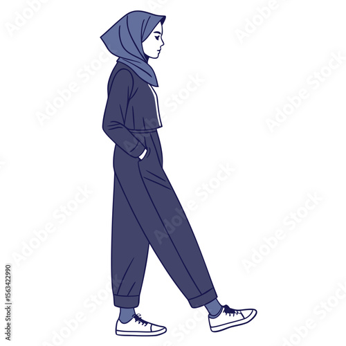 hijab woman navy khimar modest jumpsuit standing