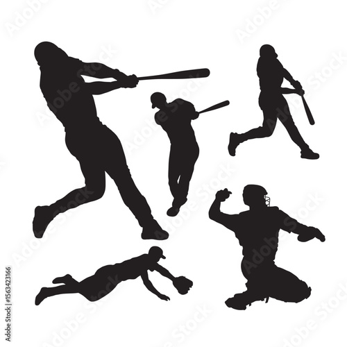 Baseball Silhouettes: A dynamic collection of baseball player silhouettes capturing the action and energy of the game.  Perfect for sports-themed designs.