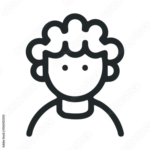 Simple black and white icon of person with curly hair