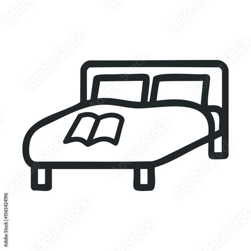 Minimalist bed with book sketch in black and white style