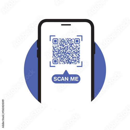Smartphone screen showing QR code with "Scan Me" prompt for mobile payment or contactless access in a modern, flat design.