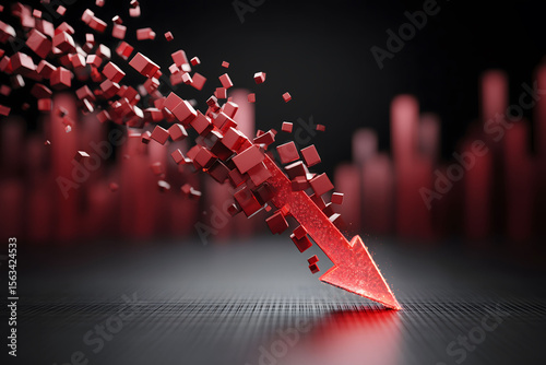 Down Arrow Chart ,downwards concept . 3D render 
