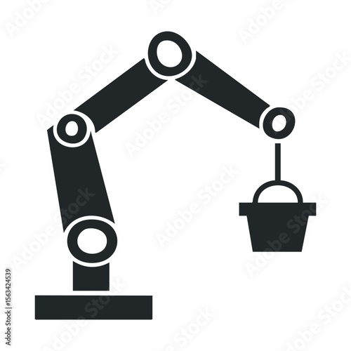 Robotic arm icon with basket attachment for industrial automation