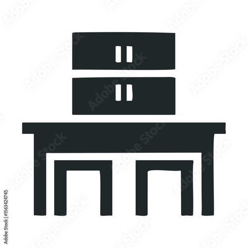 Minimalistic black and white bench and table set silhouette