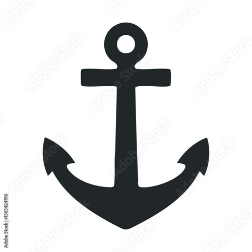 Black silhouette of nautical anchor icon on white background