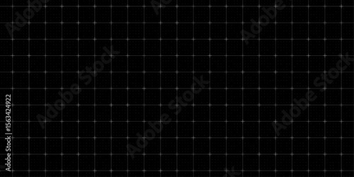 Tech pattern with square grid, cross points and digital dot matrix on black background. Futuristic user interface layout for HUD design or tech dashboard. Vector illustration.