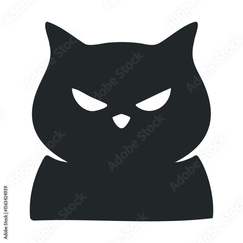 Mischievous cat silhouette with whisker details on white background