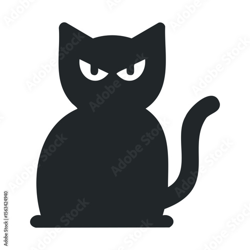 Silhouette of angry cat with piercing eyes and curled tail