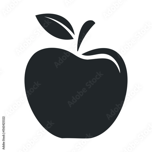 Simple black apple silhouette icon with leaf