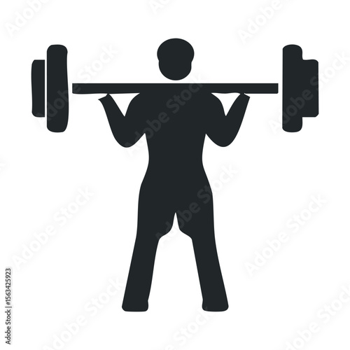 Silhouette of a male lifting barbell: weightlifting and strength training icon