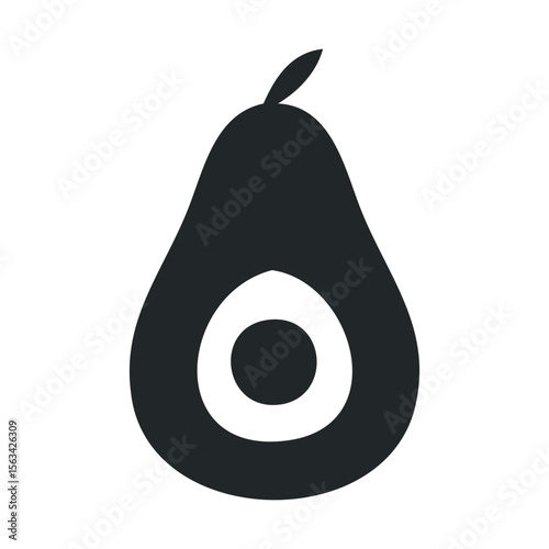 Minimalistic black avocado icon with seed and leaf silhouette design