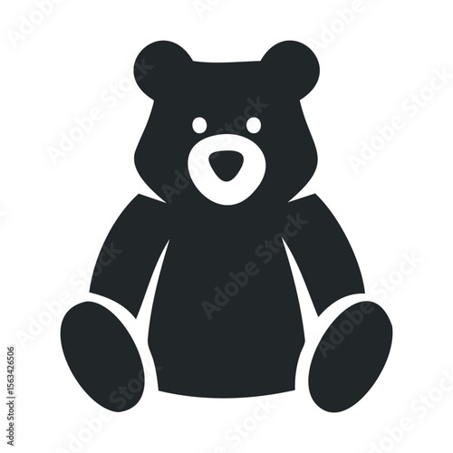 Cute black teddy bear with heart-shaped nose on white background
