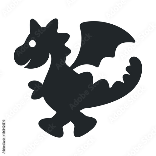Cute black silhouette of a cartoon dragon with wings and tail