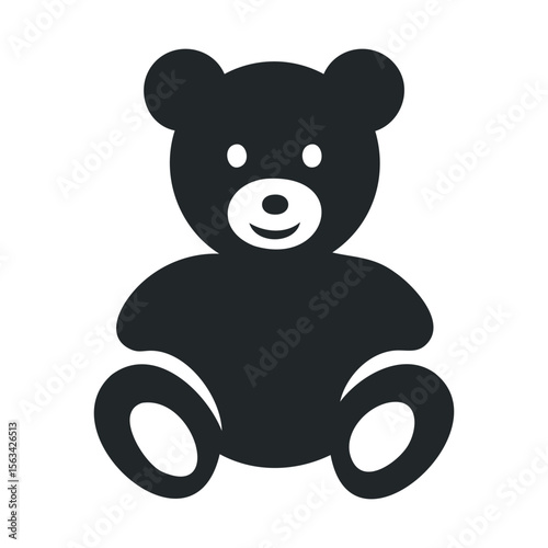 Charming silhouette of a smiling teddy bear icon for children's toys and decor