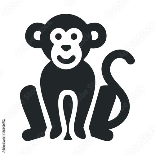 Happy cartoon monkey icon in black and white