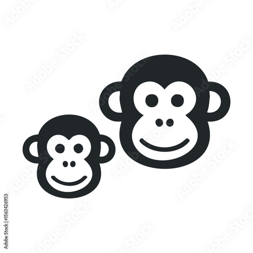 Smiling monkey icons: parent and child primate silhouettes