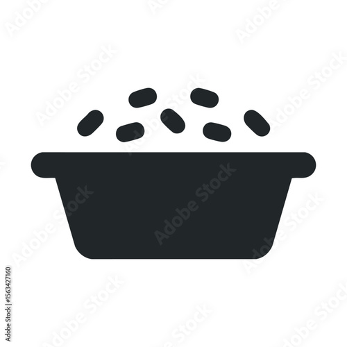 Simple black icon of a food bowl with kibble or pet food inside