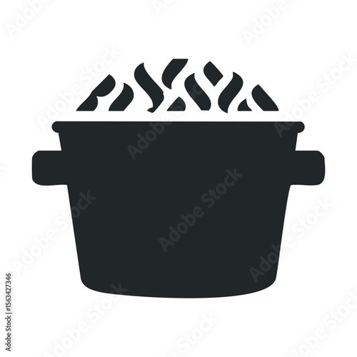 Black silhouette of cooking pot with steam and lid