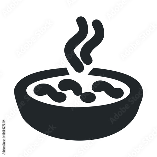 Steaming hot soup in bowl with beans icon design