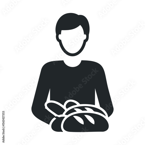 Male figure icon holding fresh bread loaves
