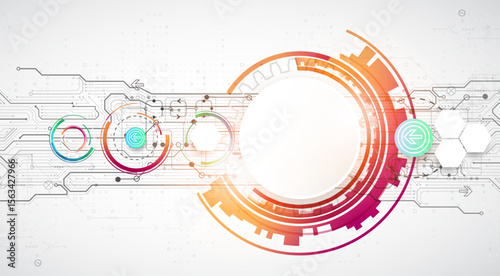 Abstraction on the theme of tech circles. Scientific and technological background. Vector background.
