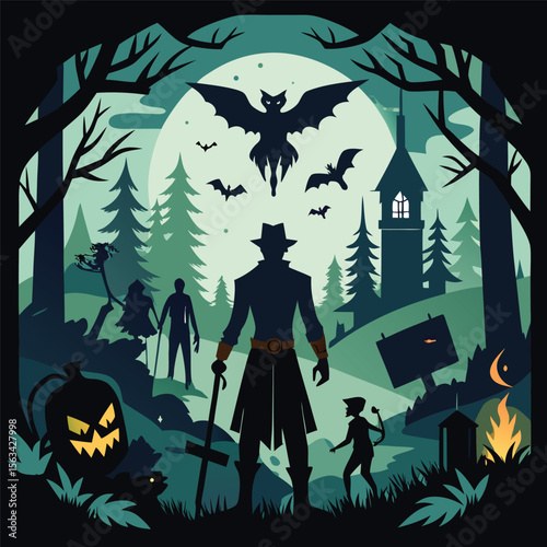 Creepy Scarecrow Silhouette in Haunted Cemetery