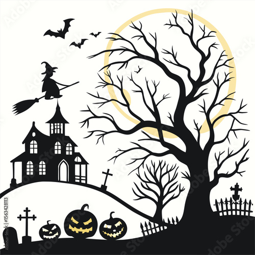Flat Halloween Silhouette Art for Stickers