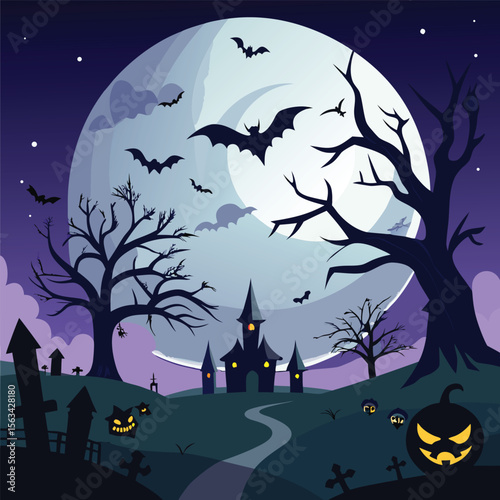 Halloween Greeting Card with Scary Graveyard Art