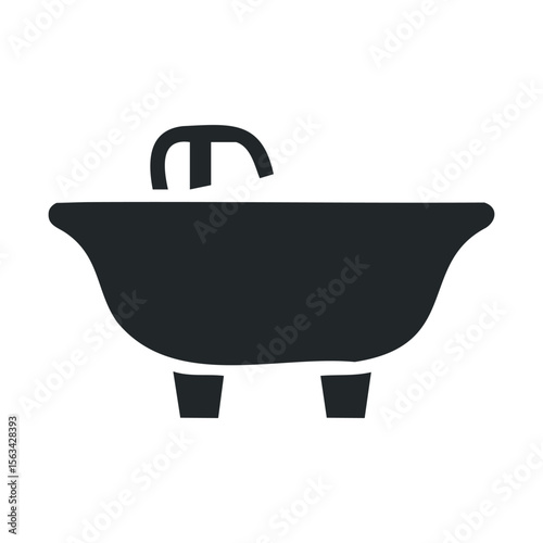 Minimalistic bathtub icon with faucet in black and white silhouette