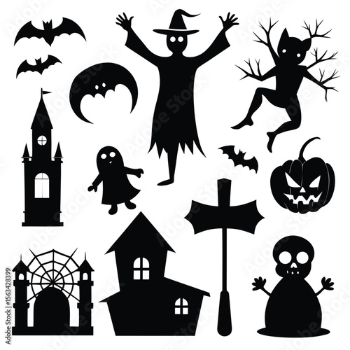 Halloween Party Elements Silhouette Design
