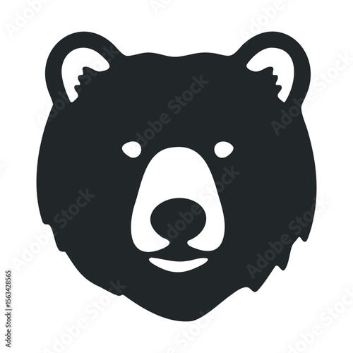 Minimalist black and white bear icon with smiling expression