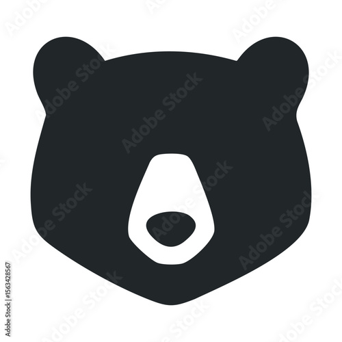 Black and white stylized bear face icon with bold geometric design