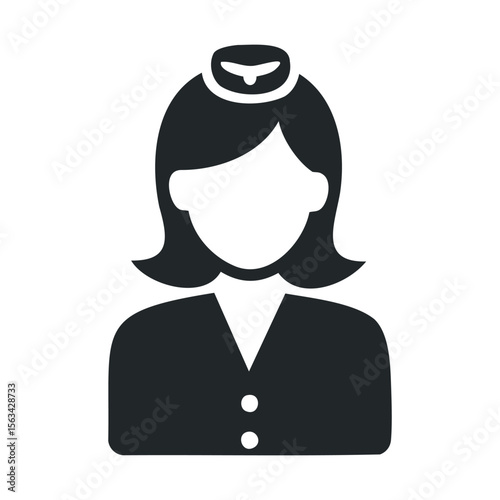 Female airline attendant icon in uniform with hat