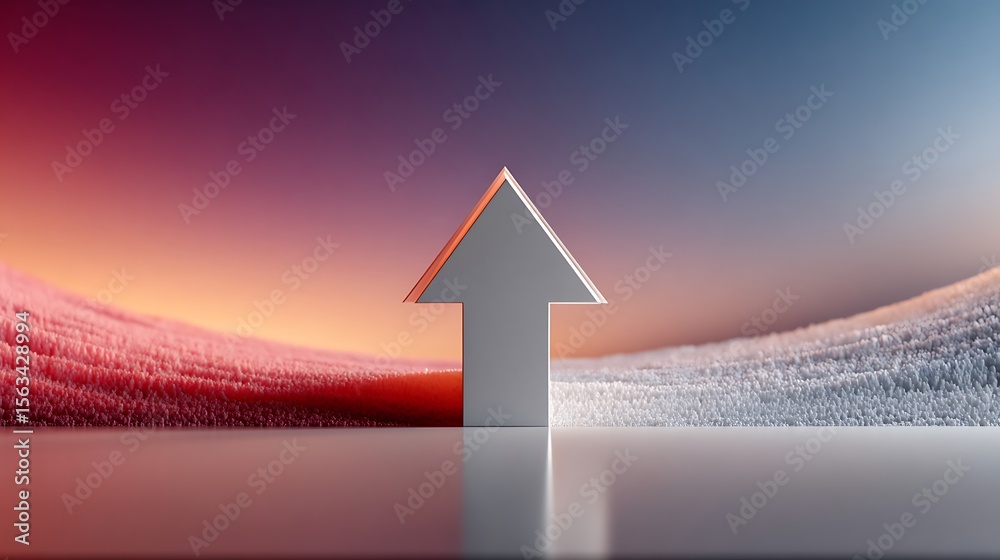 Fototapeta premium 3D business growth arrow on a road leading to a house, symbolizing real estate market progress