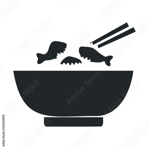 Iconic sushi bowl with chopsticks silhouette design