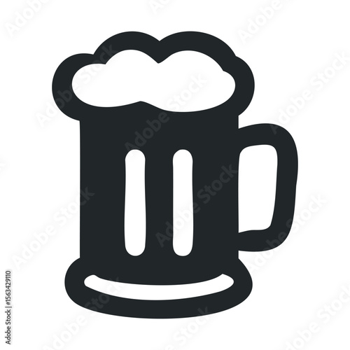 Black and white beer mug icon with handle