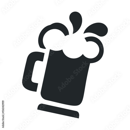 Overflowing beer mug icon with splashing foam