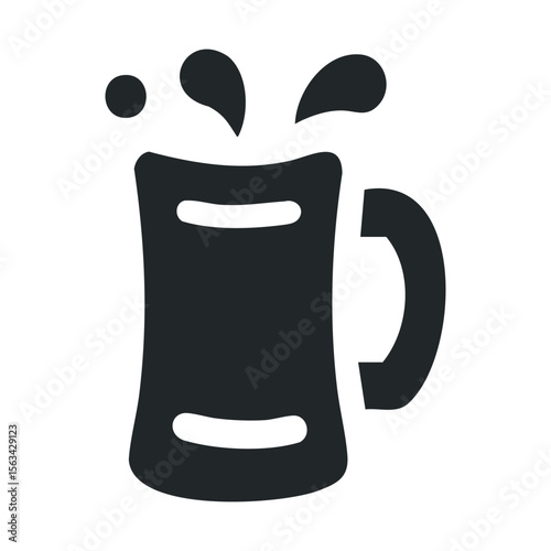 Silhouette of beer mug with foam splash on white background