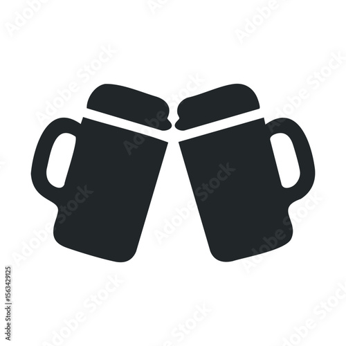 Silhouette of two beer mugs clinking in celebration