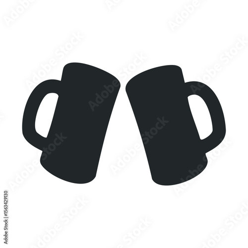 Silhouette of two clinking beer mugs in celebration